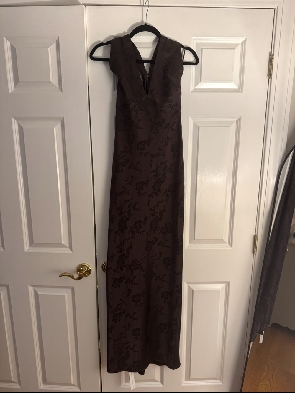 Park & Fifth Brown Jacquard V-Neck Maxi Dress